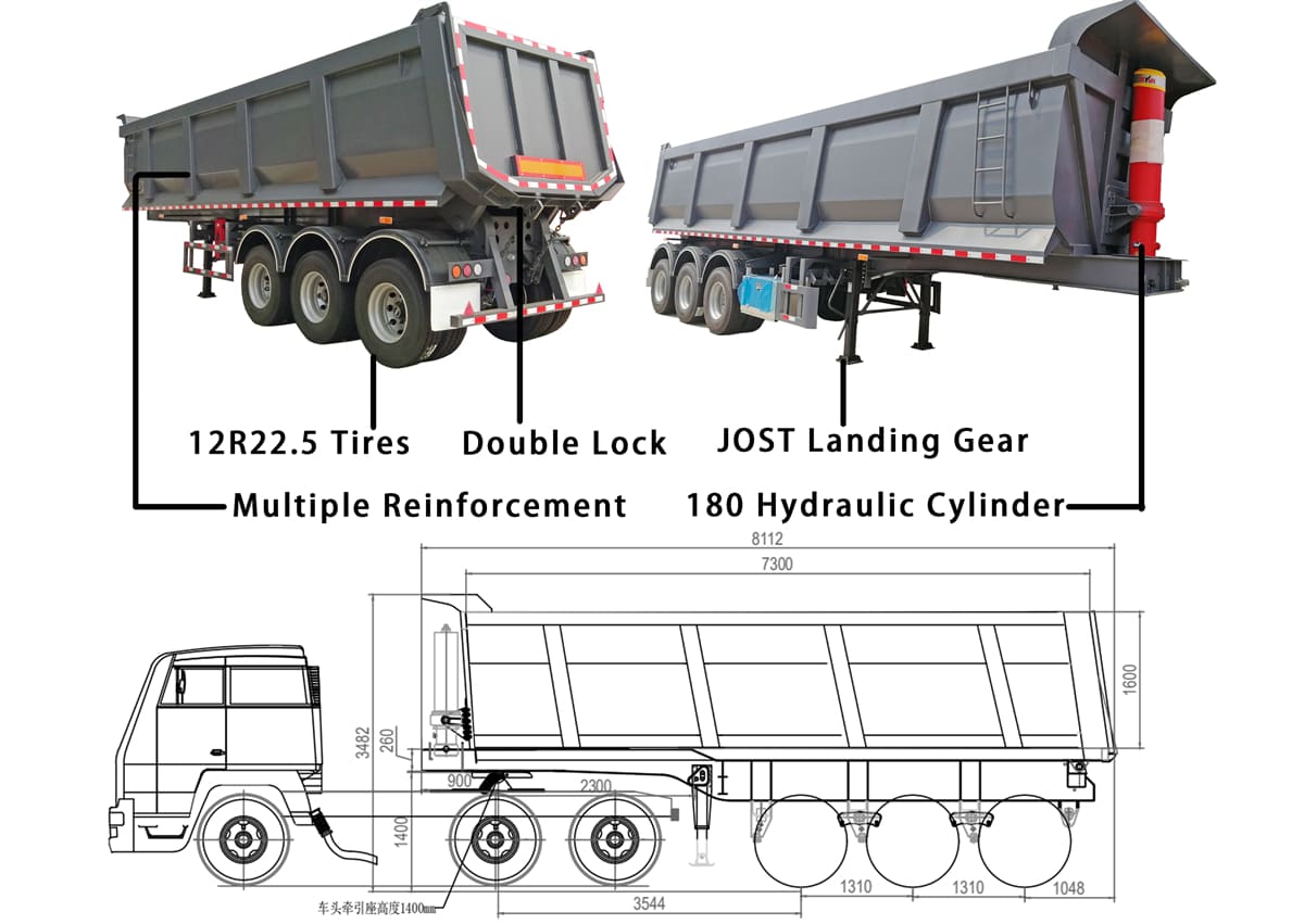 U Shape Rear Dump Semi Trailer for Sale | Dump Truck Trailer Price