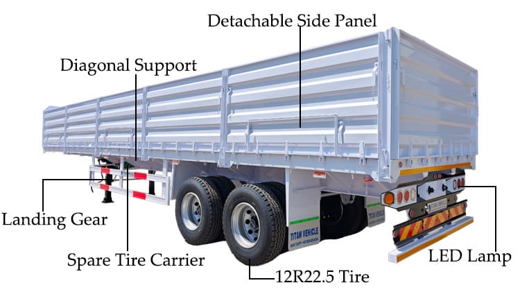 2 Axle Side Panel Bulk Cargo Semi Trailer for Sale in Uganda